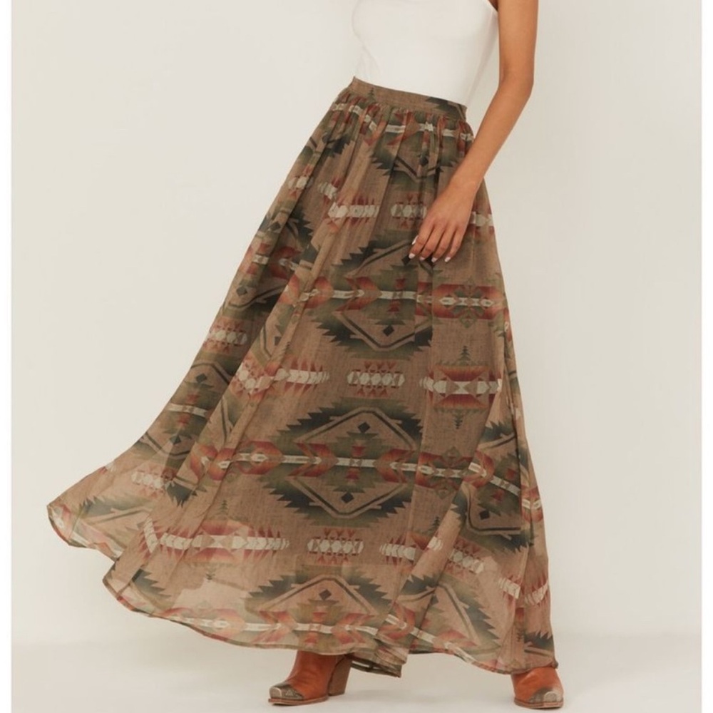 Tasha Polizzi Tan & Olive Aztec Print Maxi Skirt